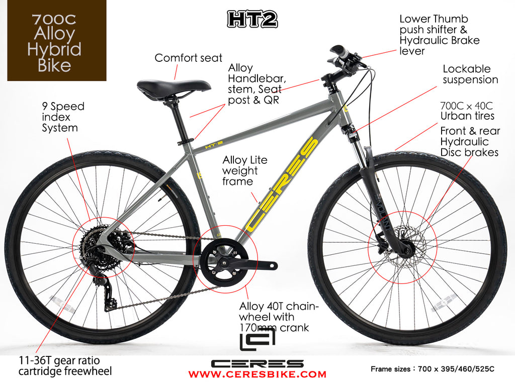 Ceres HT2 700C Alloy Hybrid Bike 1x9 Speed