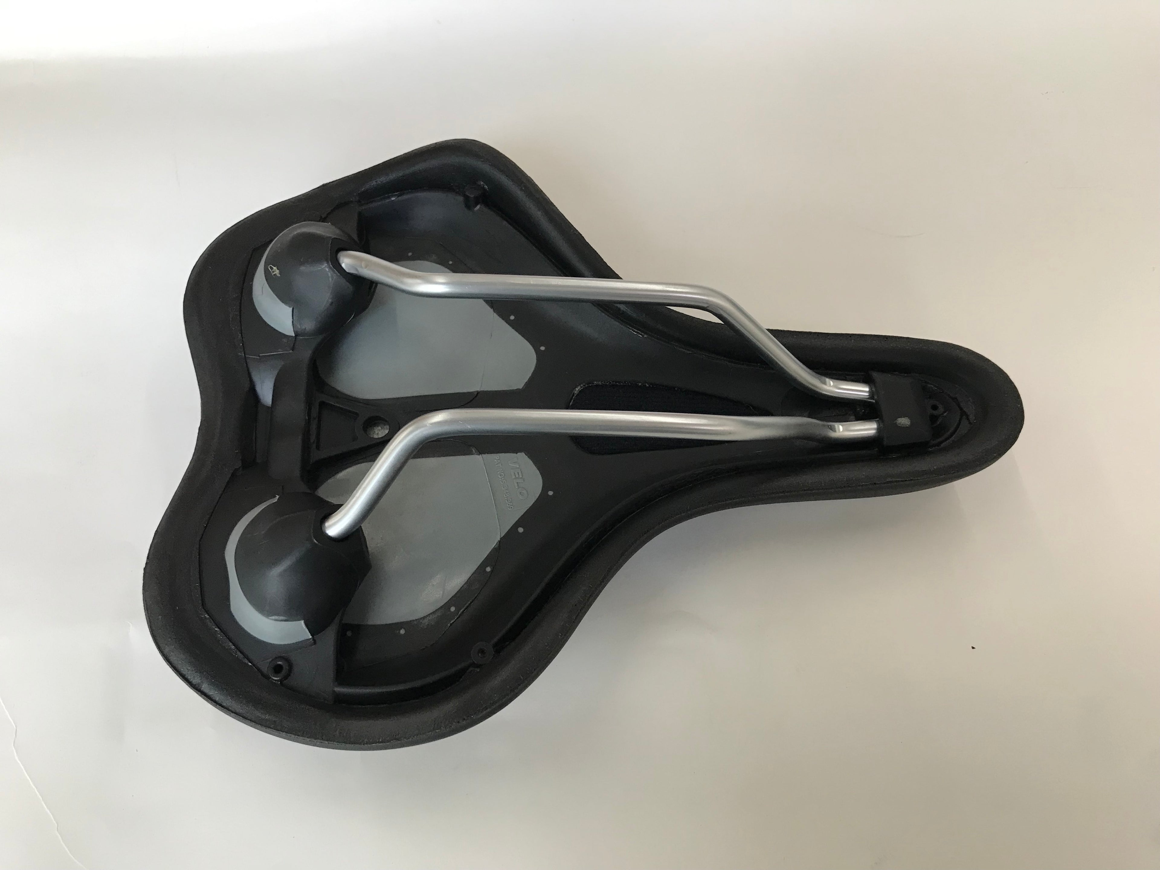Velo Multi-Purpose Premium Bicycle Saddle Cushion - Black Leather with Silver Steel Rail, Factory Second