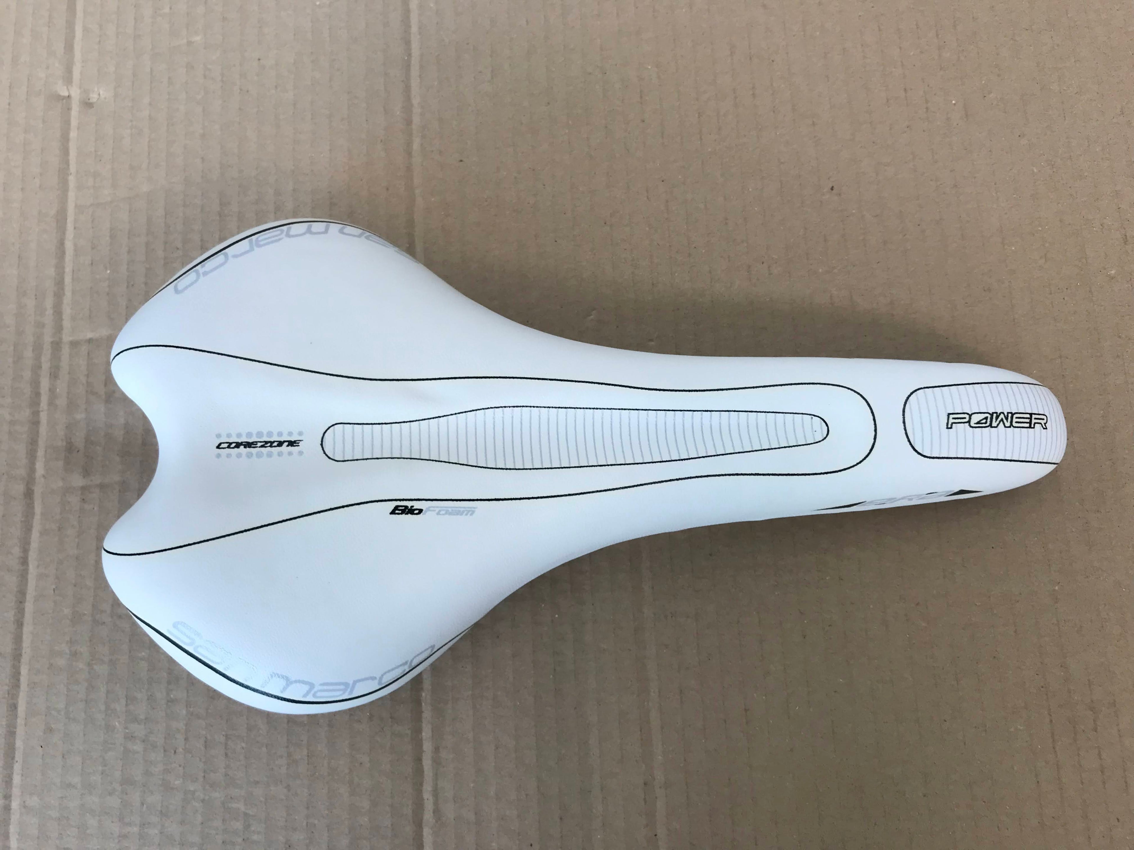 Selle San Marco Era Start Power Road Bike Saddle - Ultra Comfortable White Leather Racing Bicycle Seat with Black Rails